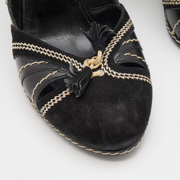 Pre Owned Dior Black Suede and Leather Whipstitch Tassel Pumps Size 40