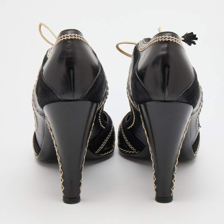 Pre Owned Dior Black Suede and Leather Whipstitch Tassel Pumps Size 40