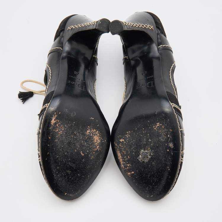 Pre Owned Dior Black Suede and Leather Whipstitch Tassel Pumps Size 40