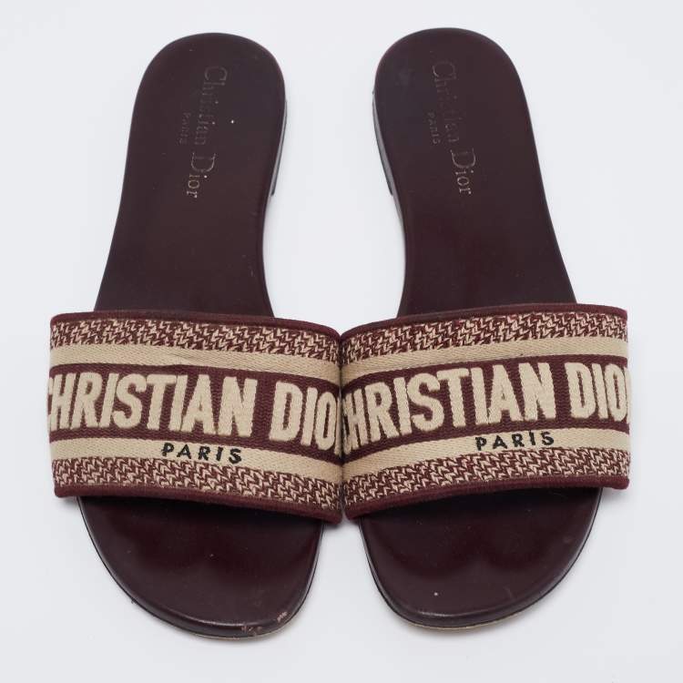 Pre Owned Dior Brown Canvas Dway Flat Slides Size 39