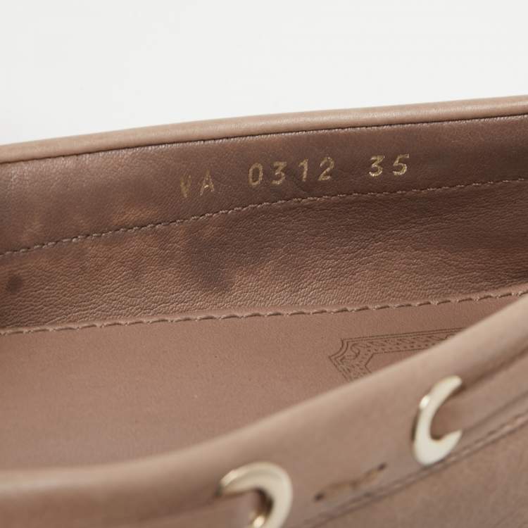 Pre Owned Dior Light Brown Leather CD Loafers Size 35