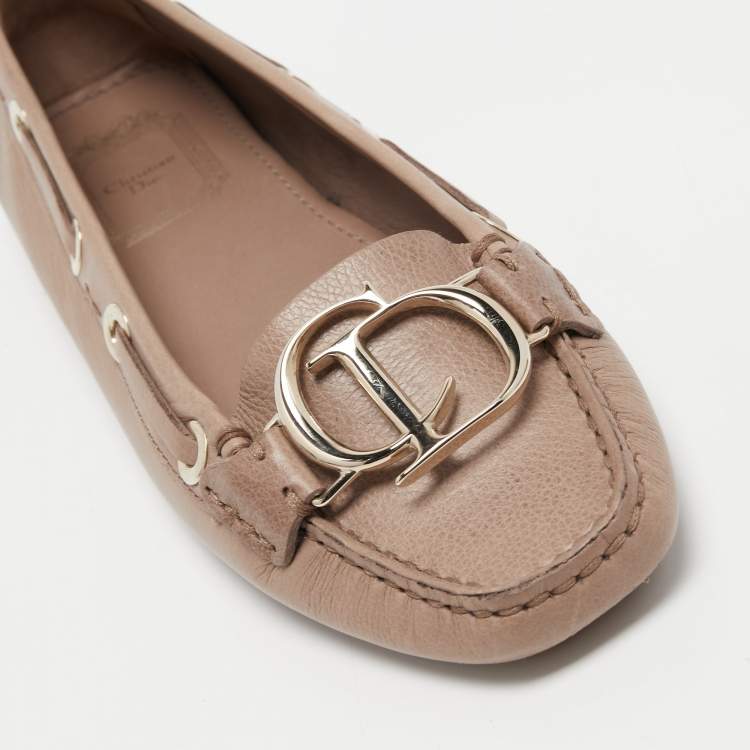 Pre Owned Dior Light Brown Leather CD Loafers Size 35