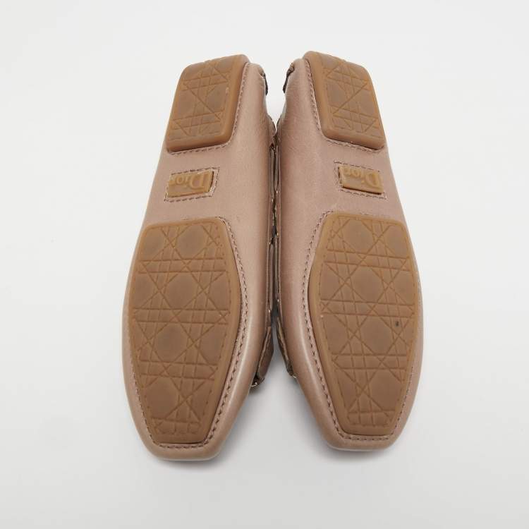 Pre Owned Dior Light Brown Leather CD Loafers Size 35