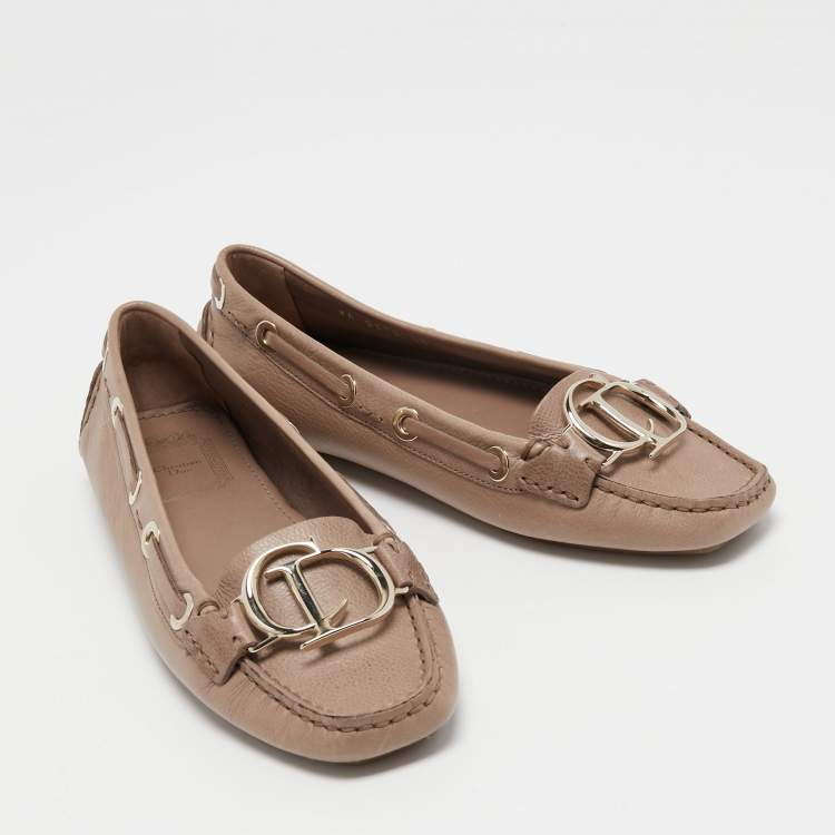 Pre Owned Dior Light Brown Leather CD Loafers Size 35