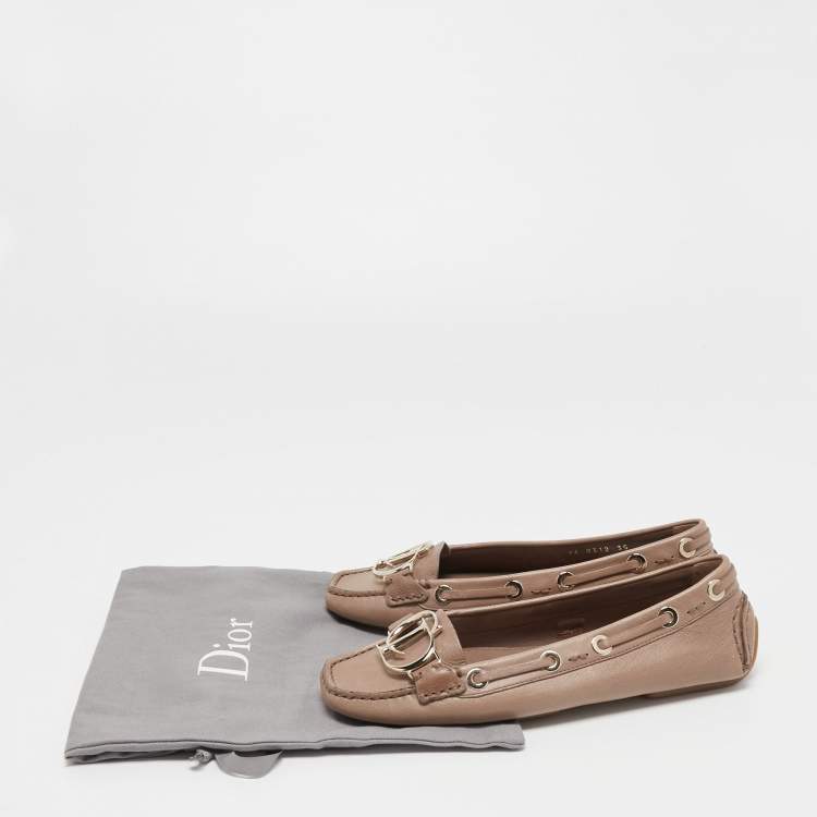 Pre Owned Dior Light Brown Leather CD Loafers Size 35