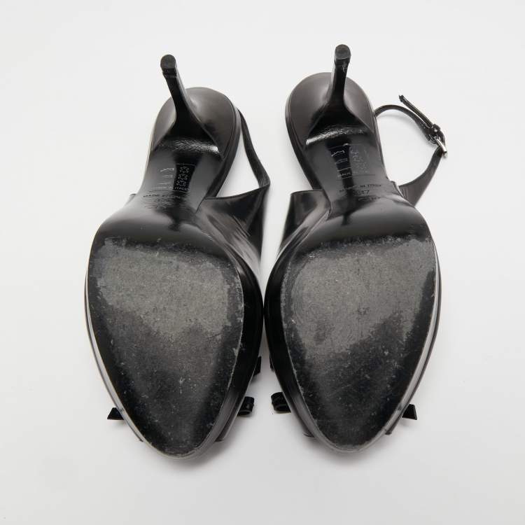 Pre Owned Dior Black Leather Bow Peep Toe Slingback Sandals Size 37
