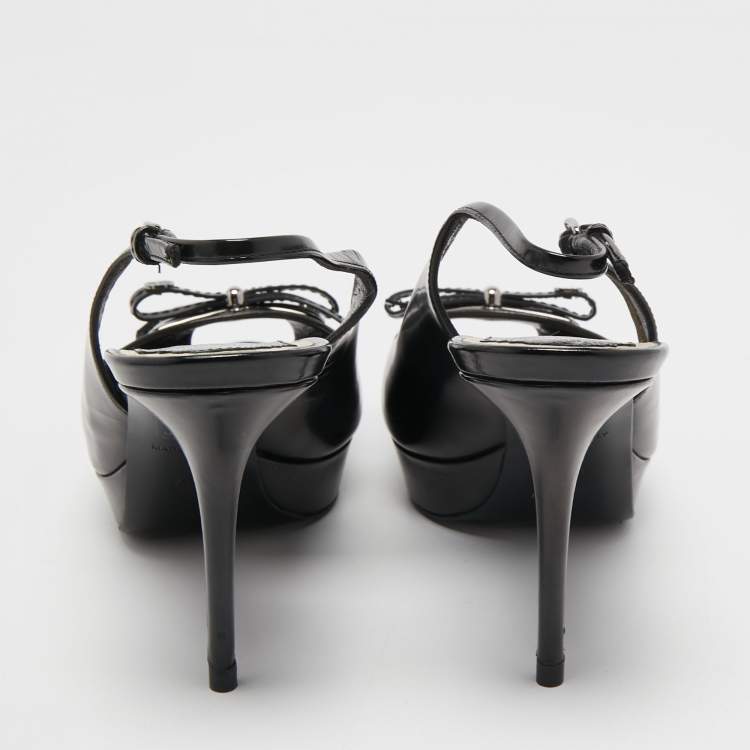 Pre Owned Dior Black Leather Bow Peep Toe Slingback Sandals Size 37
