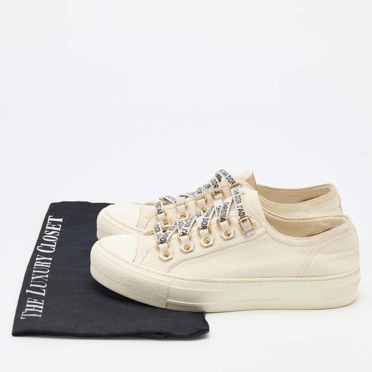 Pre Owned Dior White Canvas Walk'n'Dior Low Top Sneakers Size 37.5