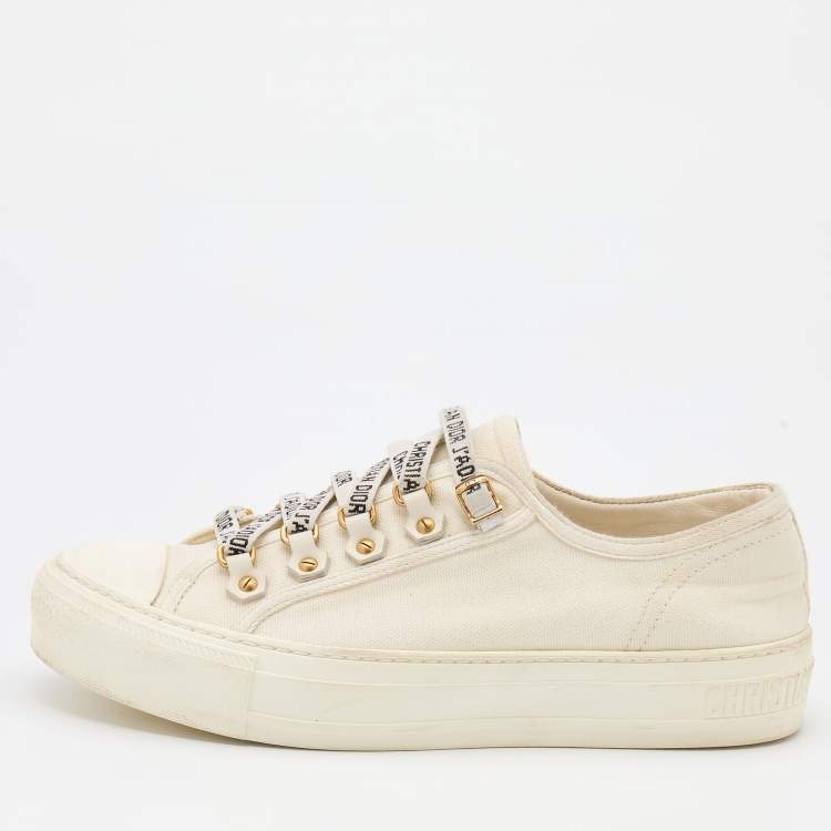 Pre Owned Dior White Canvas Walk'n'Dior Low Top Sneakers Size 37.5