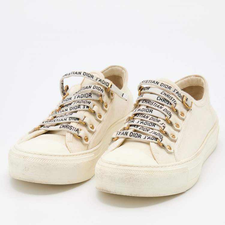 Pre Owned Dior White Canvas Walk'n'Dior Low Top Sneakers Size 37.5
