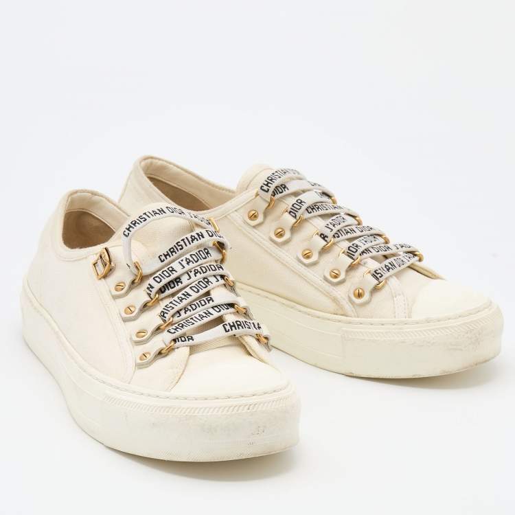 Pre Owned Dior White Canvas Walk'n'Dior Low Top Sneakers Size 37.5
