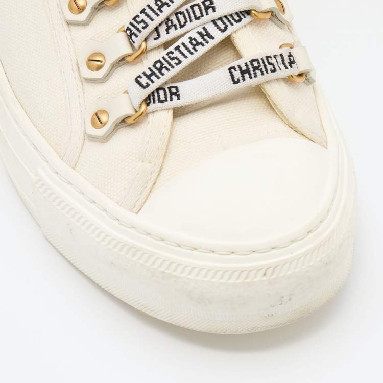 Pre Owned Dior White Canvas Walk'n'Dior Low Top Sneakers Size 37.5
