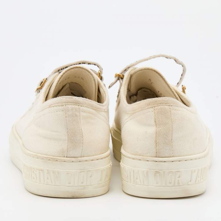 Pre Owned Dior White Canvas Walk'n'Dior Low Top Sneakers Size 37.5