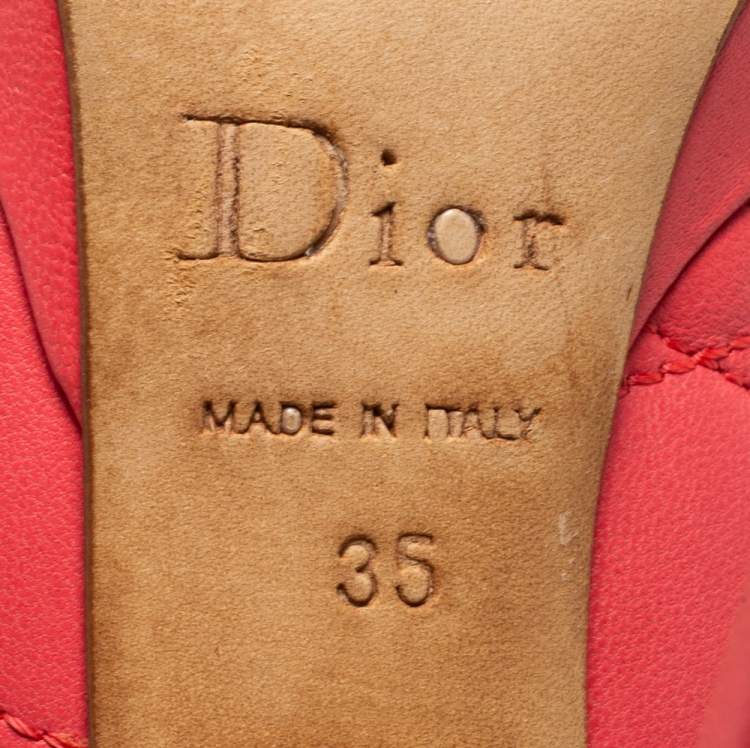 Pre Owned Dior Pink Cannage Leather Bow Peep Toe Pumps Size 35