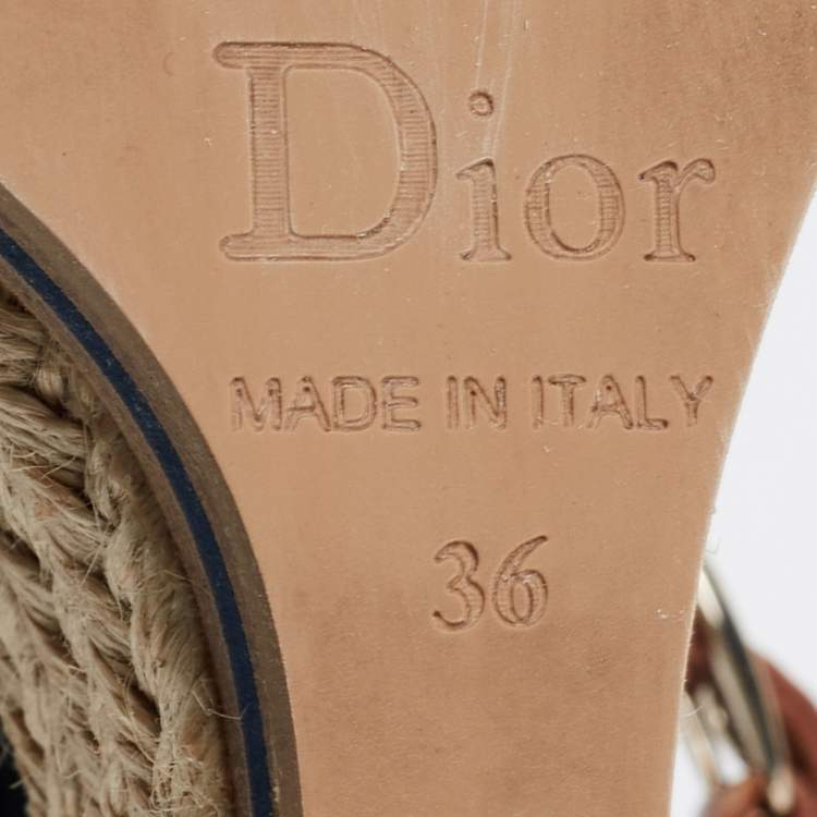 Pre Owned Dior Navy Blue Patent Leather Criss Cross Wedge Espadrille Ankle Strap Sandals Size 36 