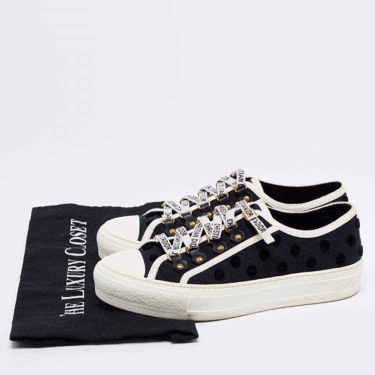 Pre Owned Dior Black Dot Canvas Walk 'n' Dior Low Top Sneakers Size 37