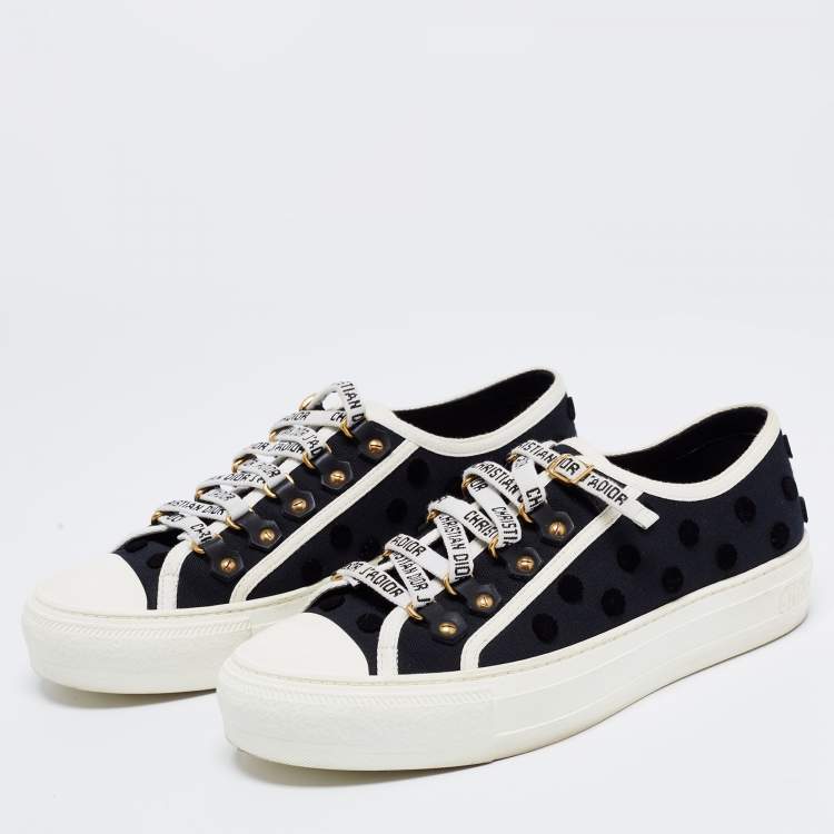 Pre Owned Dior Black Dot Canvas Walk 'n' Dior Low Top Sneakers Size 37