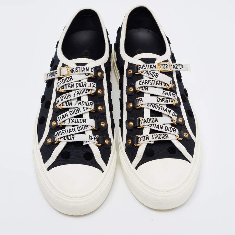 Pre Owned Dior Black Dot Canvas Walk 'n' Dior Low Top Sneakers Size 37