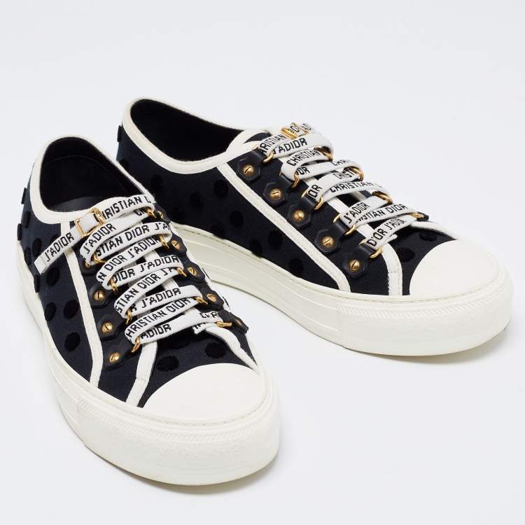 Pre Owned Dior Black Dot Canvas Walk 'n' Dior Low Top Sneakers Size 37