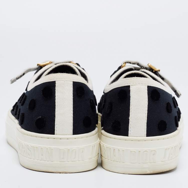 Pre Owned Dior Black Dot Canvas Walk 'n' Dior Low Top Sneakers Size 37