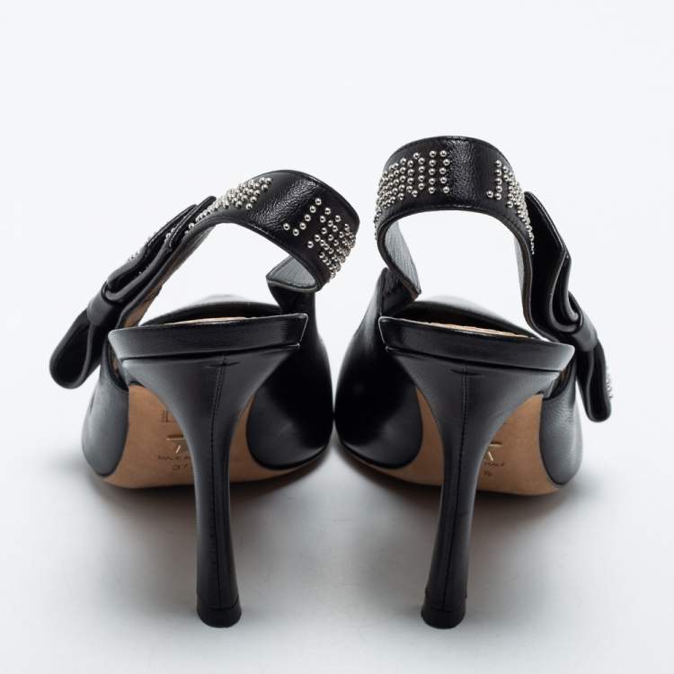 مملوكة مسبقًا Dior Black Leather Studded J'adior Slingback Pumps Size 37.5