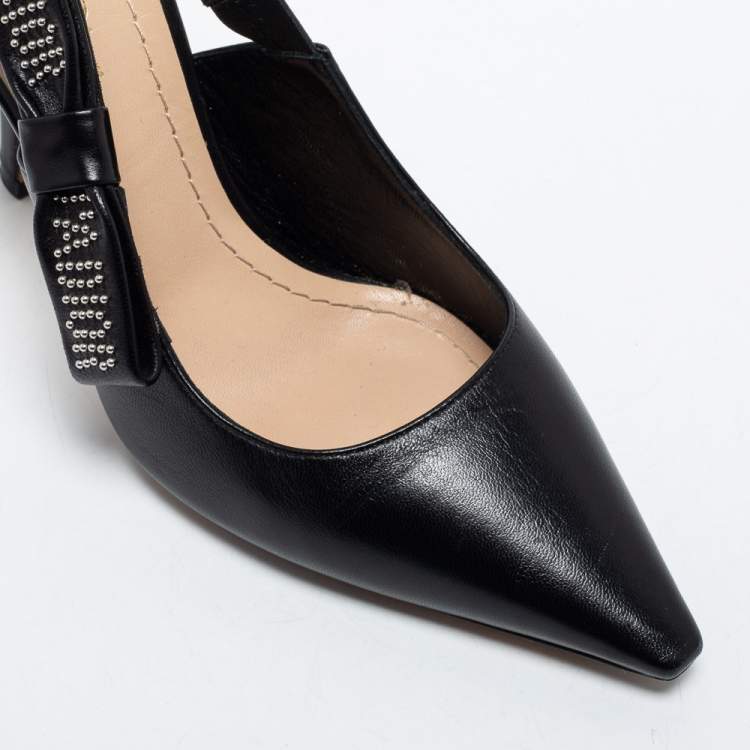 مملوكة مسبقًا Dior Black Leather Studded J'adior Slingback Pumps Size 37.5