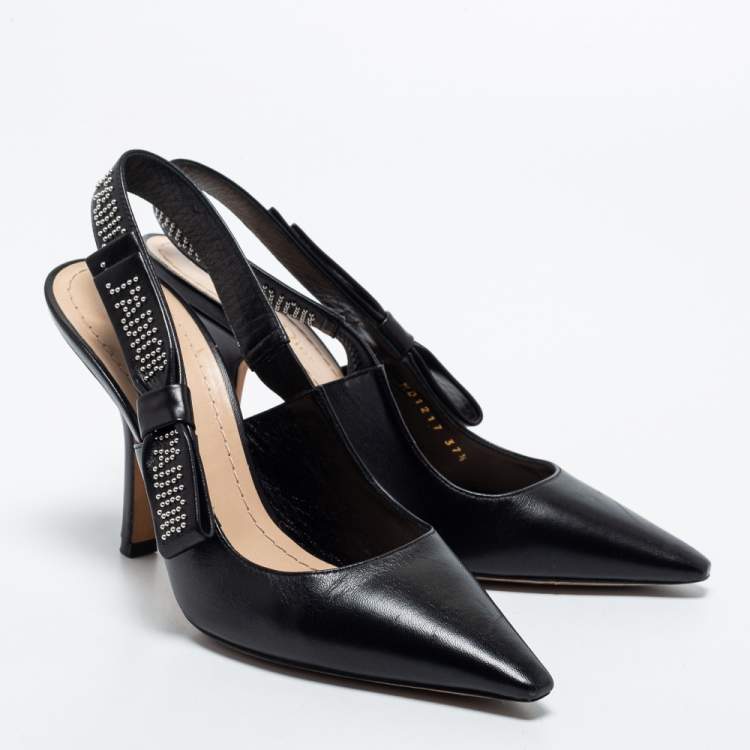 مملوكة مسبقًا Dior Black Leather Studded J'adior Slingback Pumps Size 37.5