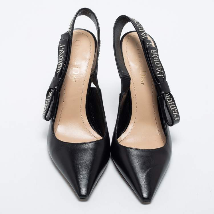 مملوكة مسبقًا Dior Black Leather Studded J'adior Slingback Pumps Size 37.5