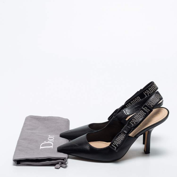 مملوكة مسبقًا Dior Black Leather Studded J'adior Slingback Pumps Size 37.5