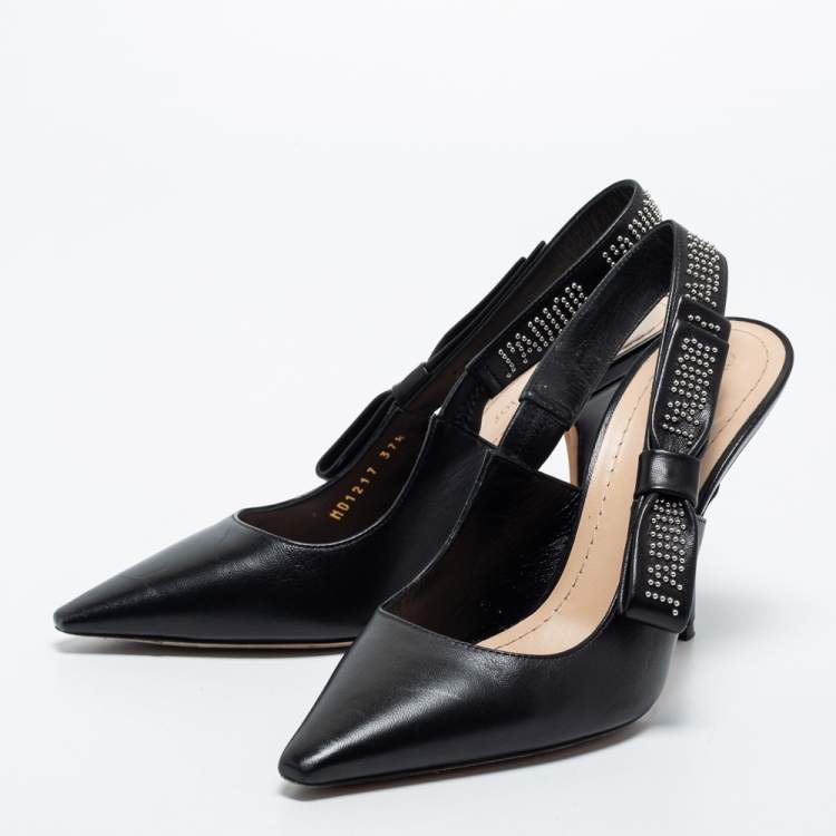 مملوكة مسبقًا Dior Black Leather Studded J'adior Slingback Pumps Size 37.5