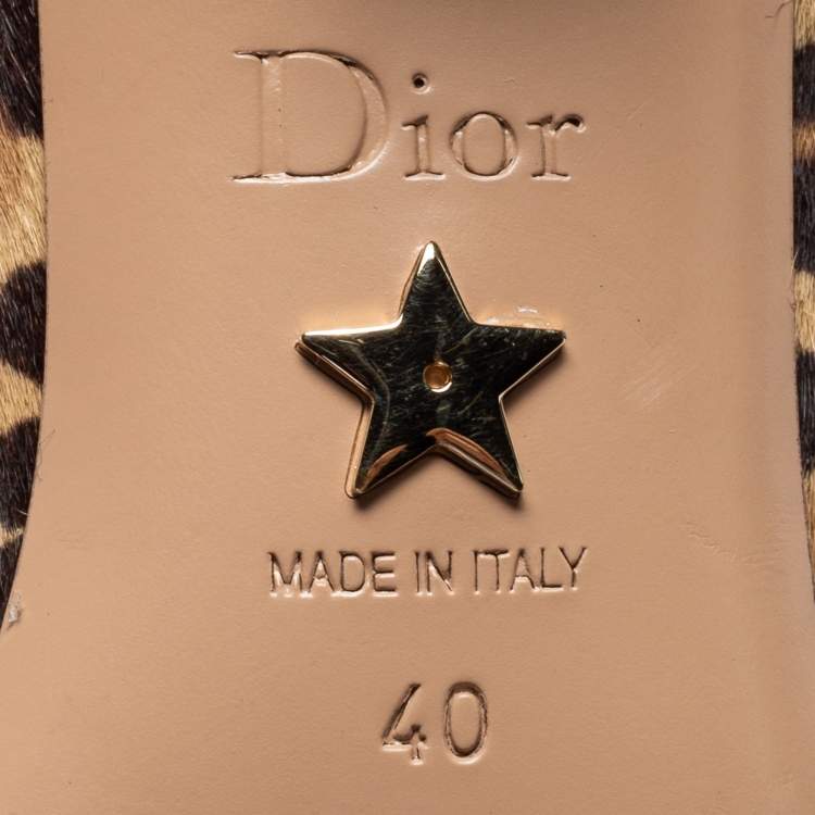 Pre Owned Dior Beige/Brown Leopard Print Calf Hair Ankle Length Boots Size 40