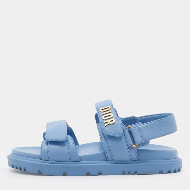 サンダル・ミュール DIOR Dioract cotton sandals with Dior Oblique motif Blu Dioract Sandal Cotton Embroidered with Deep Blue Dior