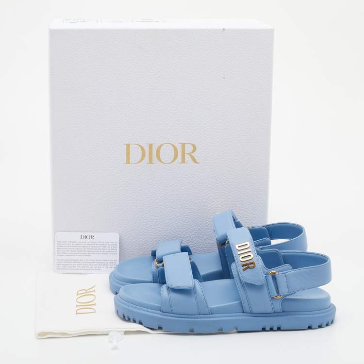 Pre Owned Dior Blue Leather Dioract Flat Sandals Size 37.5