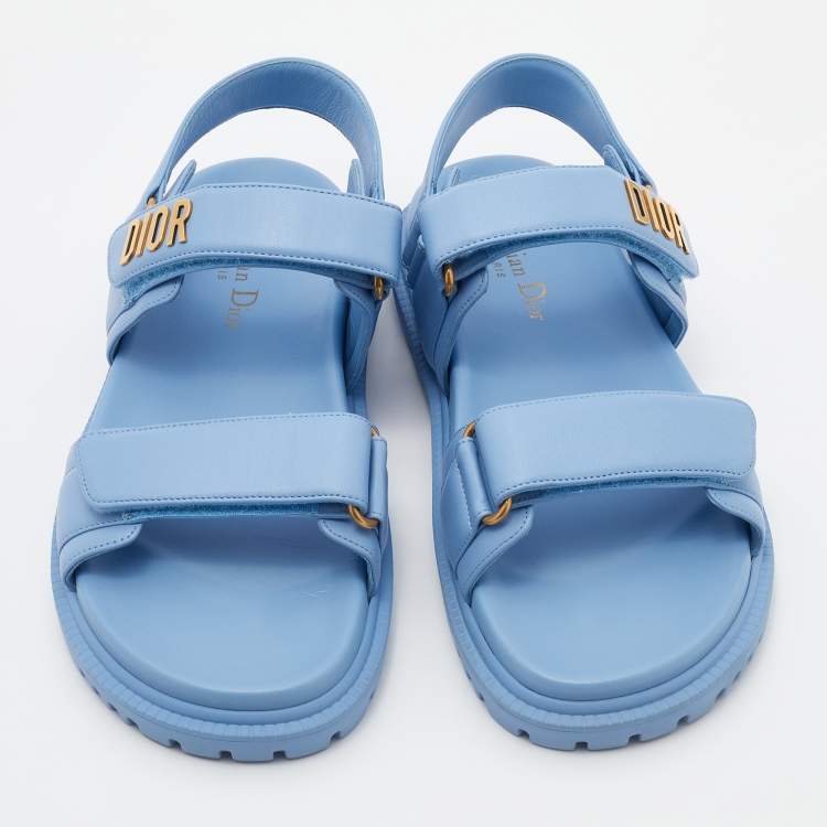 Pre Owned Dior Blue Leather Dioract Flat Sandals Size 37.5