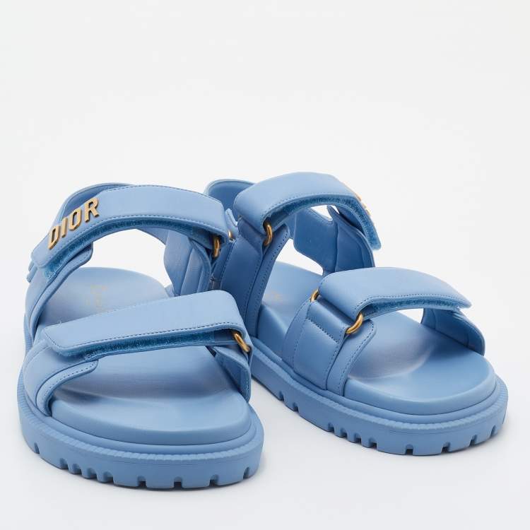 Pre Owned Dior Blue Leather Dioract Flat Sandals Size 37.5