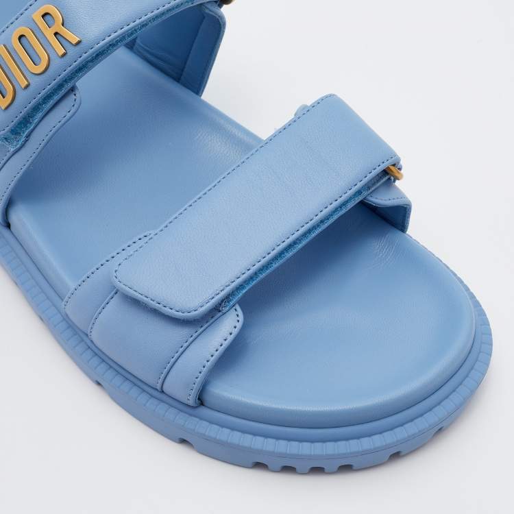 Pre Owned Dior Blue Leather Dioract Flat Sandals Size 37.5