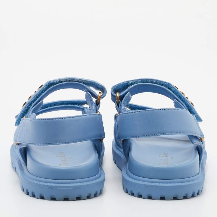 Pre Owned Dior Blue Leather Dioract Flat Sandals Size 37.5