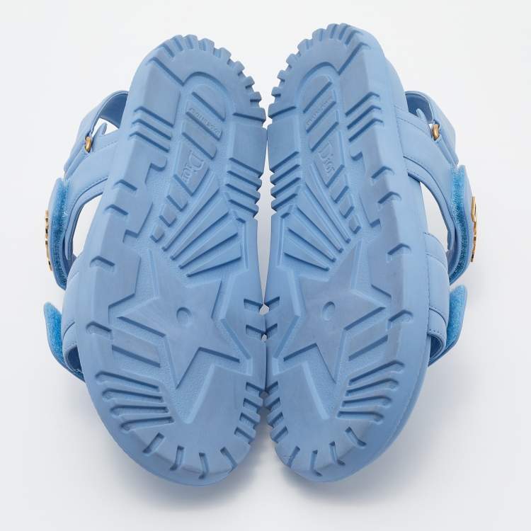 Pre Owned Dior Blue Leather Dioract Flat Sandals Size 37.5