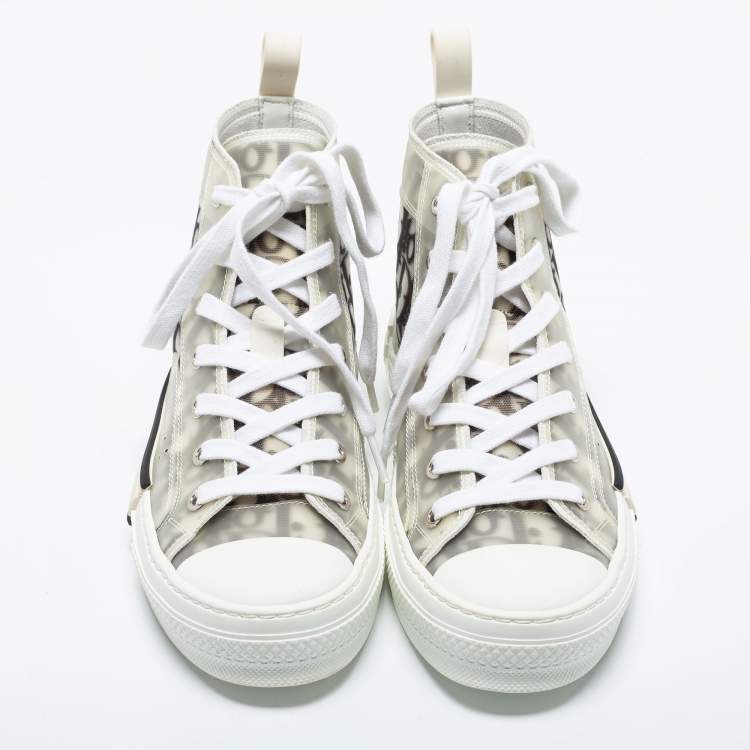 Pre Owned Dior Grey/Green PVC and Mesh B23  High Top Sneakers Size 37