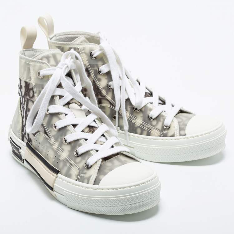 Pre Owned Dior Grey/Green PVC and Mesh B23  High Top Sneakers Size 37