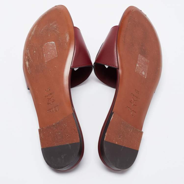Pre Owned Dior Burgundy Leather D Club Flat Slides Size 38.5