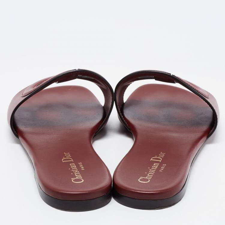 Pre Owned Dior Burgundy Leather D Club Flat Slides Size 38.5