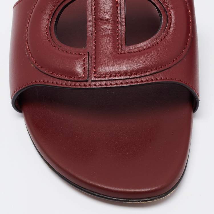 Pre Owned Dior Burgundy Leather D Club Flat Slides Size 38.5