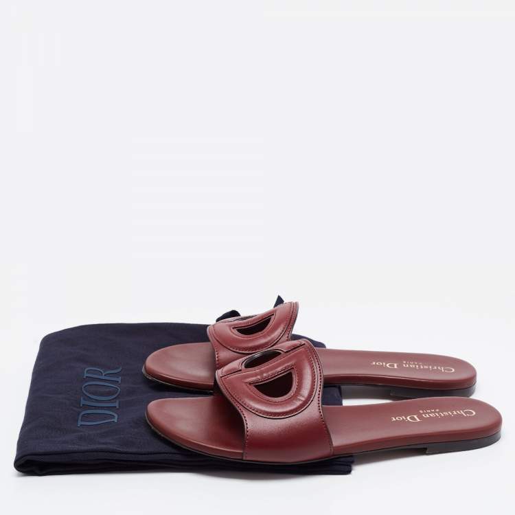 Pre Owned Dior Burgundy Leather D Club Flat Slides Size 38.5