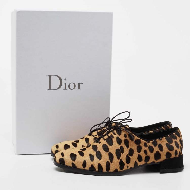 Pre Owned Christian Louboutin Leopard Print Calf Hair Zazou Oxfords Size 37