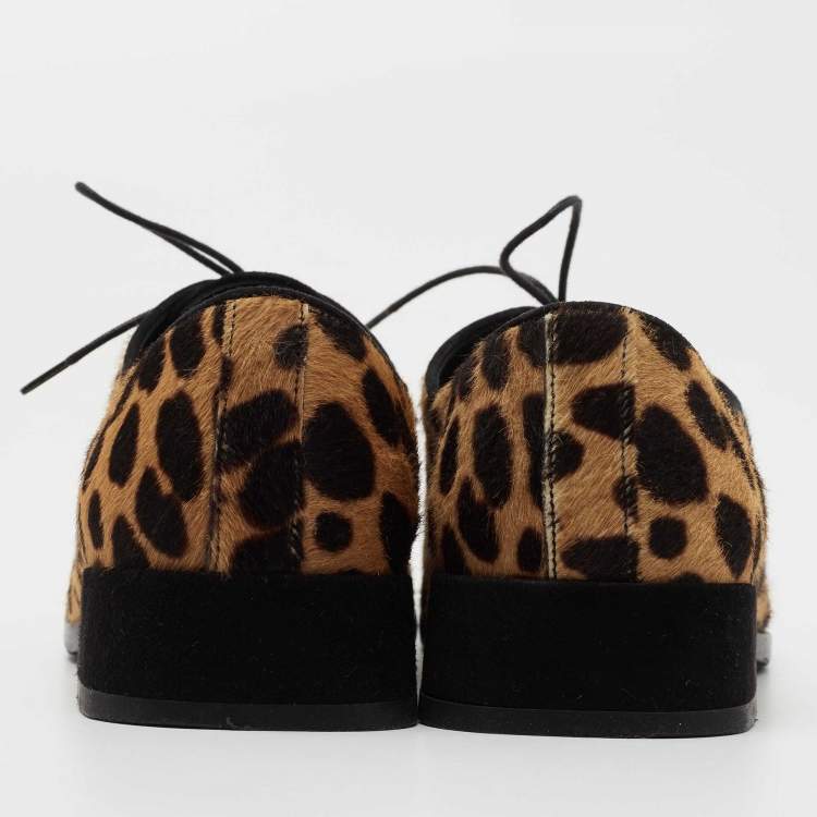 Pre Owned Christian Louboutin Leopard Print Calf Hair Zazou Oxfords Size 37
