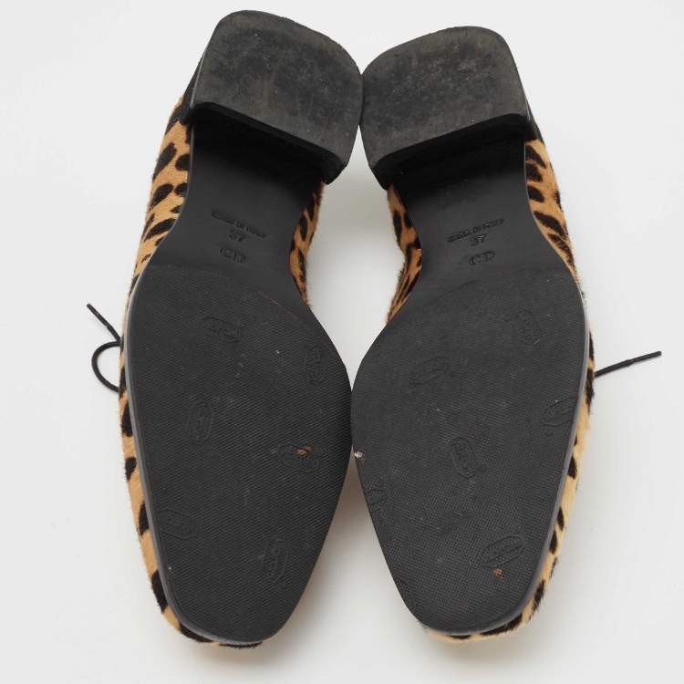Pre Owned Christian Louboutin Leopard Print Calf Hair Zazou Oxfords Size 37