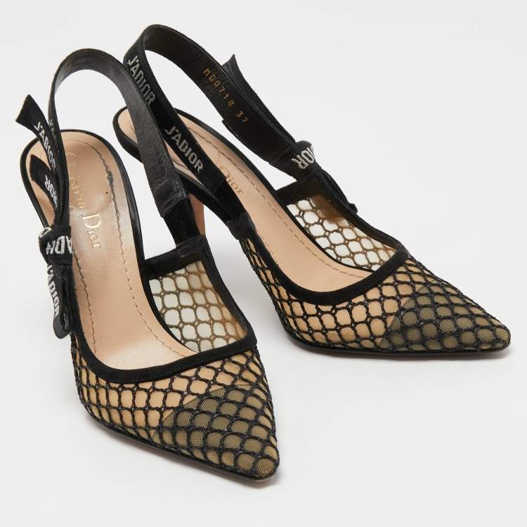 مملوكة مسبقًا Dior Black Mesh and Suede J'Adior Slingback Pumps Size 37