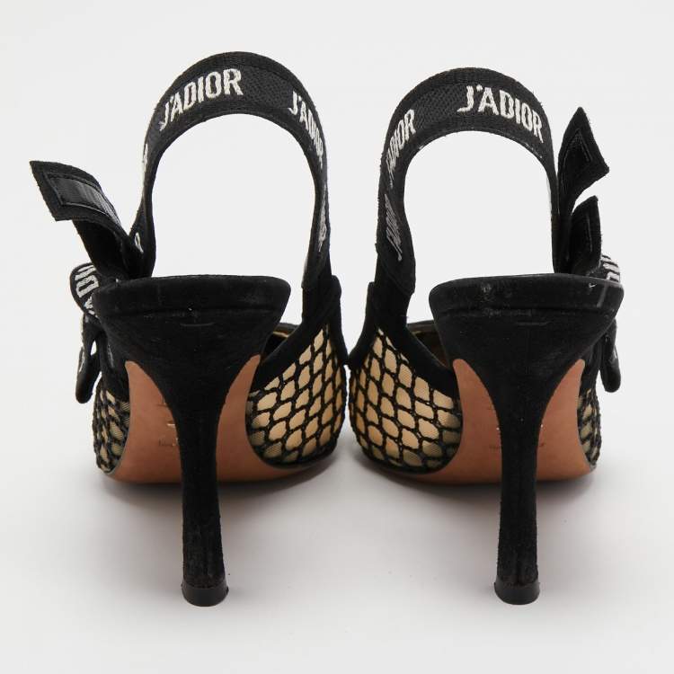 مملوكة مسبقًا Dior Black Mesh and Suede J'Adior Slingback Pumps Size 37