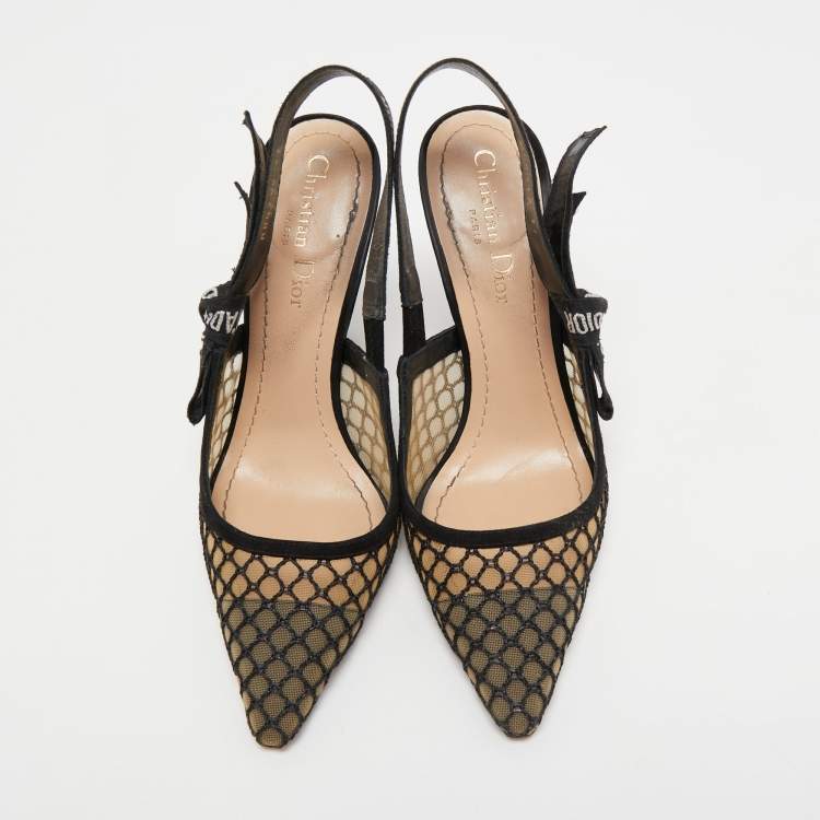 مملوكة مسبقًا Dior Black Mesh and Suede J'Adior Slingback Pumps Size 37